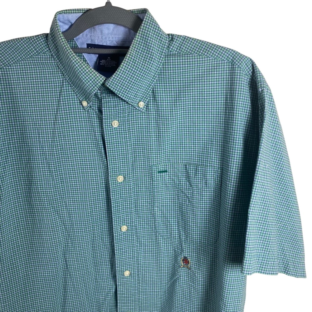 Tommy Hilfiger Button Down Shirt Plaid Short Sleeve Classic Fit Medium